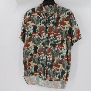 Billy Reid Shirt Men's Medium Button Down cactus Print Standard Fit Short Sleeve
